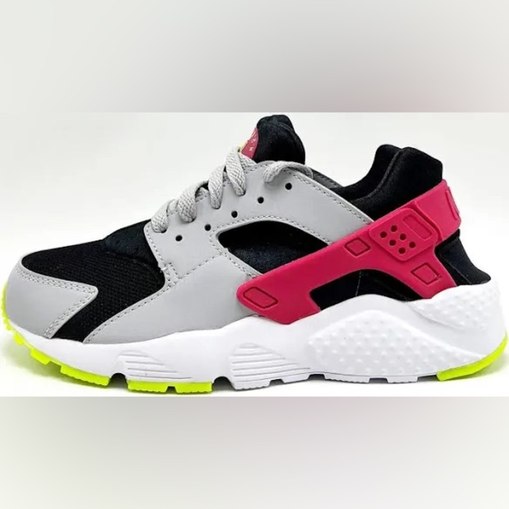 Nike Huarache Running Shoe | Black, Dark Pink, Gray, Volt | Size 6Y / Ladies 7.5